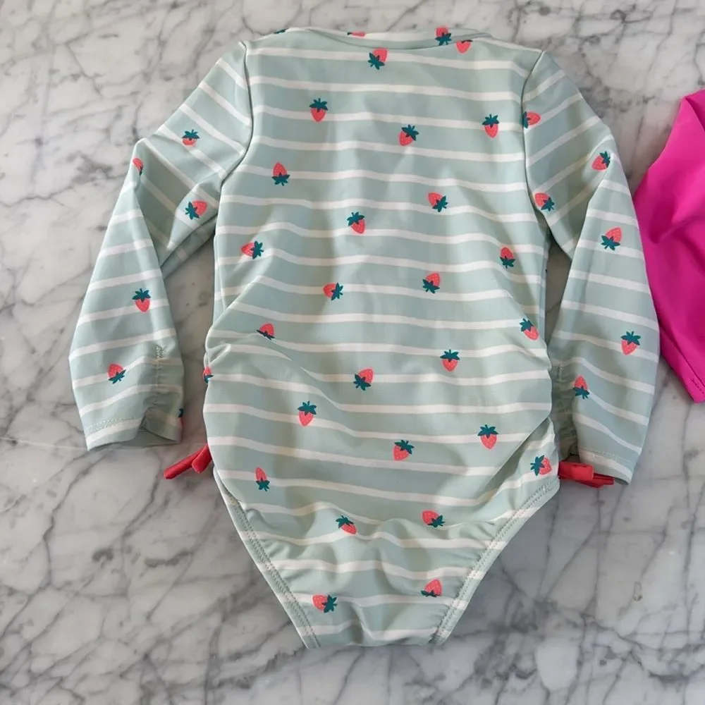 Girl's Size 18 Mo LS Swim Suit Bundle Neon Colorblock Strawberry